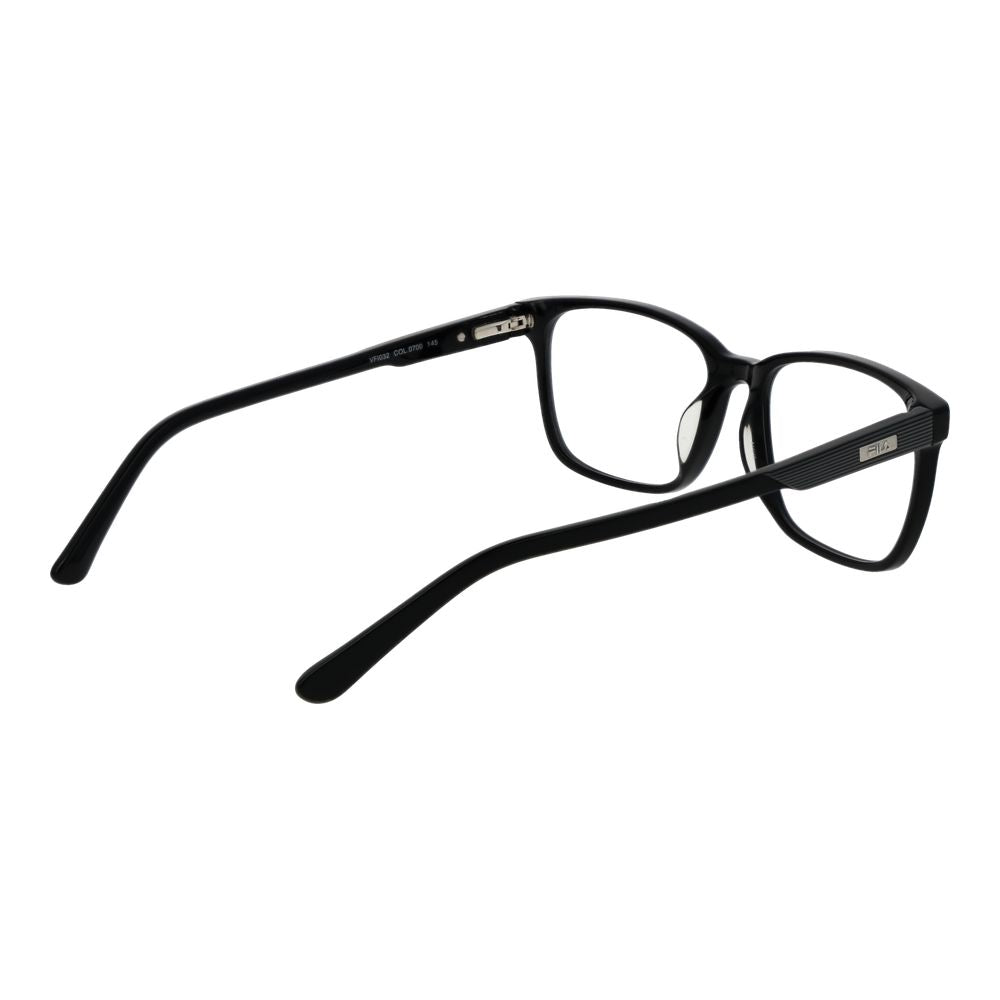 Fila Black Cellulose Acetate Glasses (Frames), full-rim, rectangle style, men’s, black acetate, spring hinge, demo lenses, 54mm width