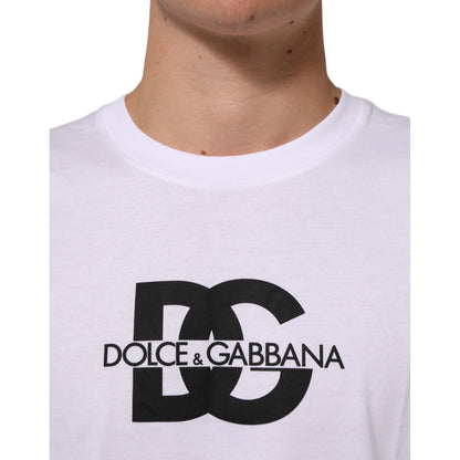 Dolce & Gabbana White Logo Print Cotton Crew Neck Men T-shirt