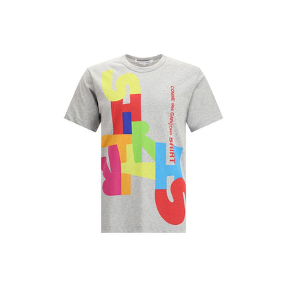 Comme Des Garçons Gray Cotton T-Shirt with multicolor print, crew-neck, and short sleeves for a casual elegant look.