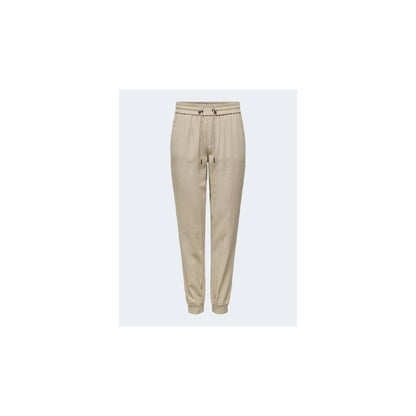 Only Beige Viscose Casual Pants with elastic cuffs and pull-up design for a stylish and comfortable fit.