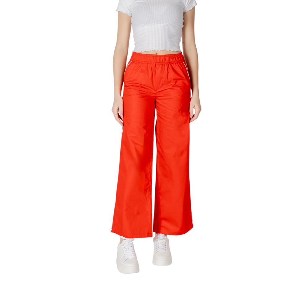 Only Red Cotton Casual Pants