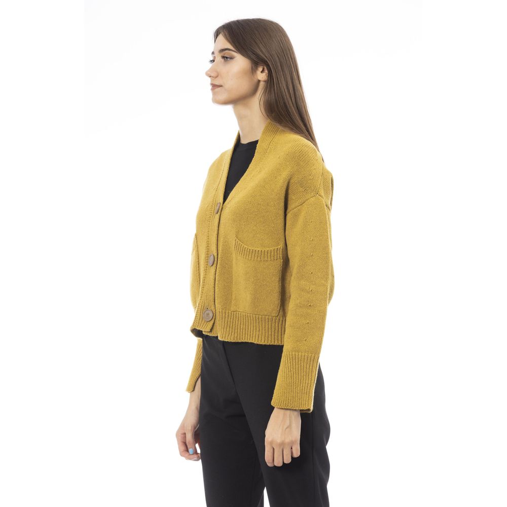 Alpha Studio Yellow Merino Wool Women Cardigan