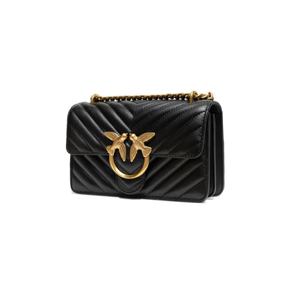 PINKO Black Leather Love One Mini Shoulder Bag