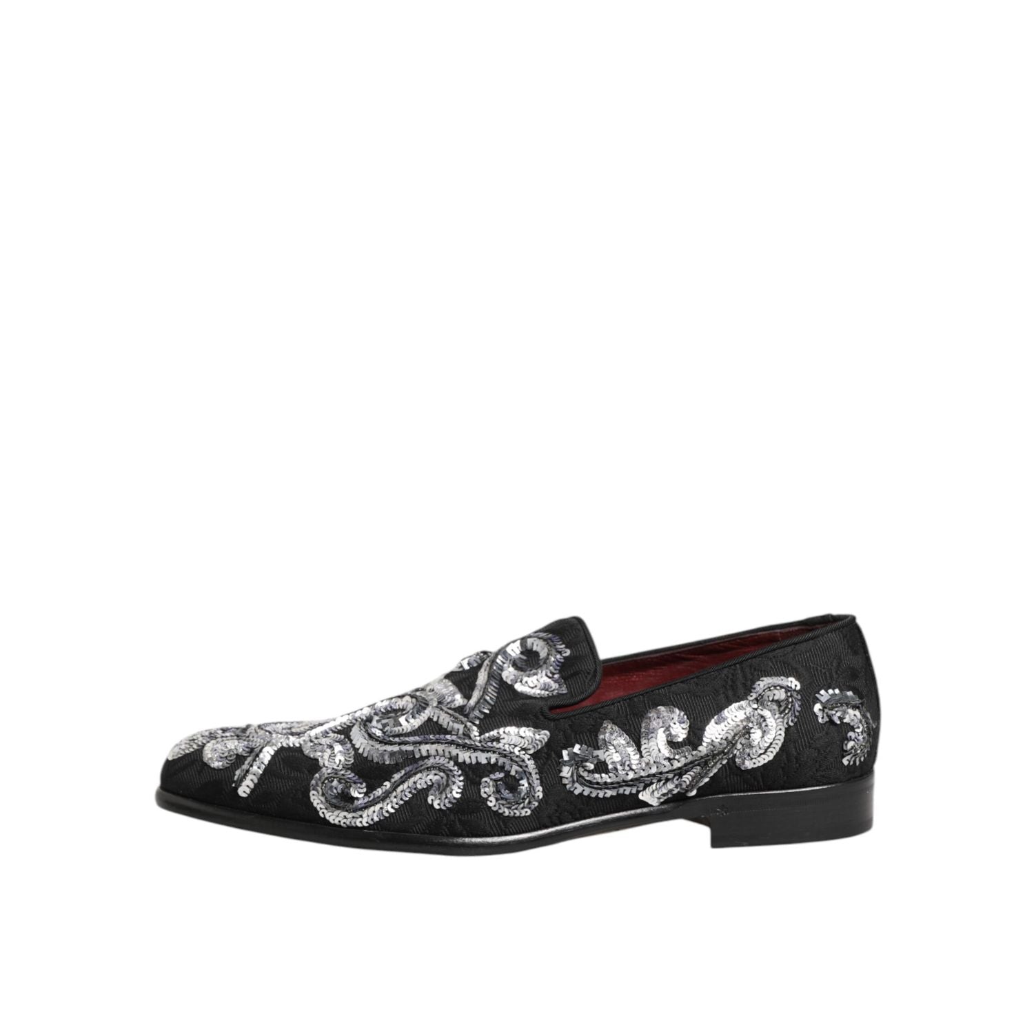 Dolce & Gabbana Black Silver Sequined Loafers Men Dress Shoes