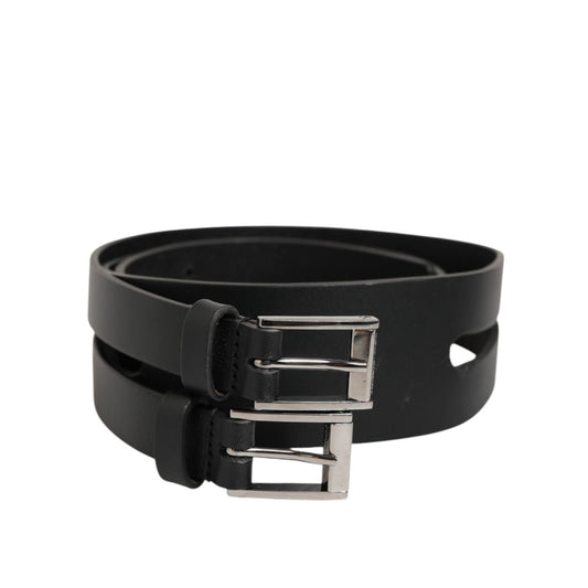 Dolce & Gabbana Black Double Strap Leather Silver Buckle Belt
