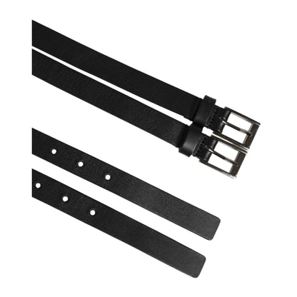 Dolce & Gabbana Black Double Strap Leather Silver Buckle Belt