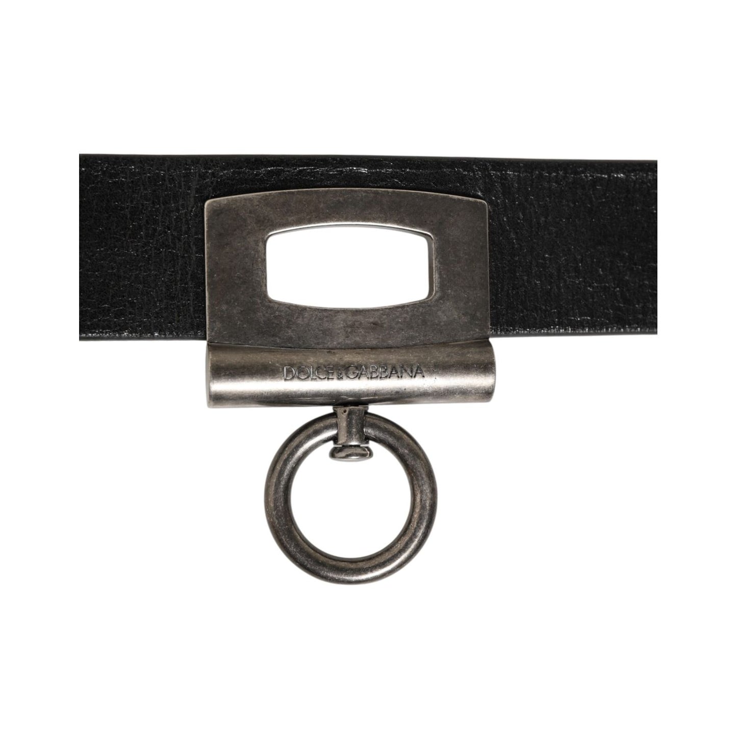 Dolce & Gabbana Black Leather Side Rings Brass Buckle Belt