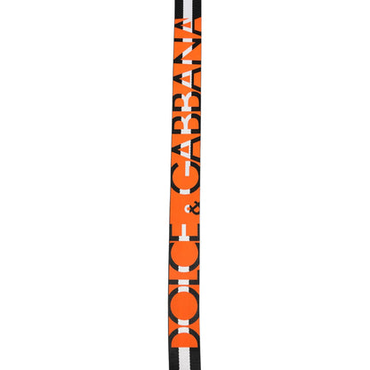 Dolce & Gabbana Black White Striped Logo Metal Buckle Belt