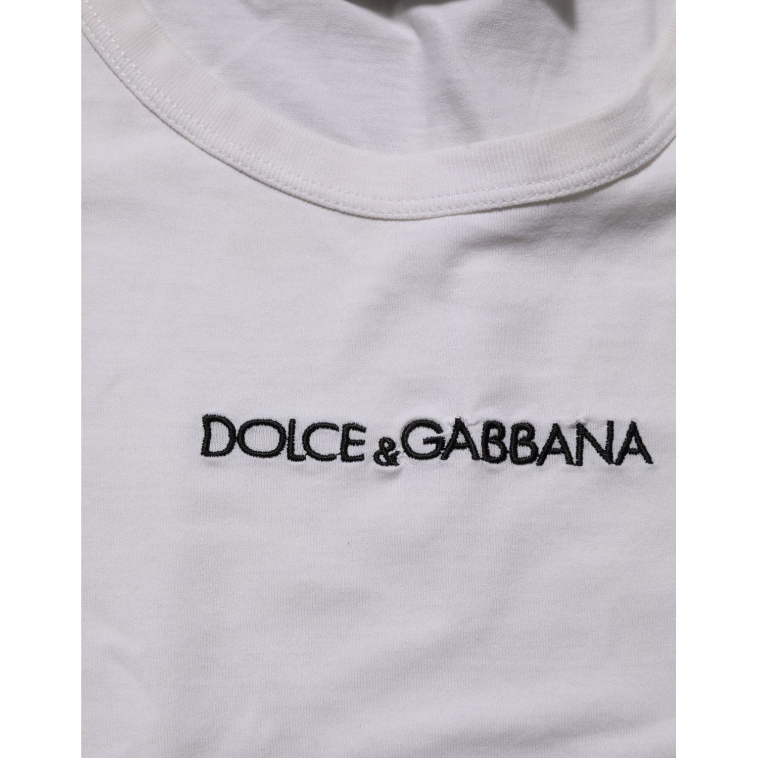 Dolce & Gabbana White Logo Print Cotton Crew Neck Men T-shirt