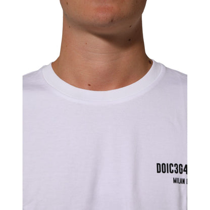 Dolce & Gabbana White Cotton Logo Print Crew Neck T-shirt