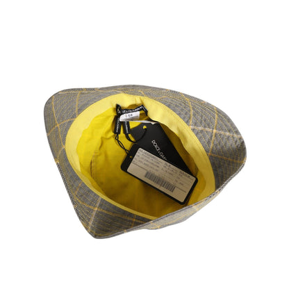Dolce & Gabbana Gray Yellow Wool Blend Plaid Bucket Cap Men Hat