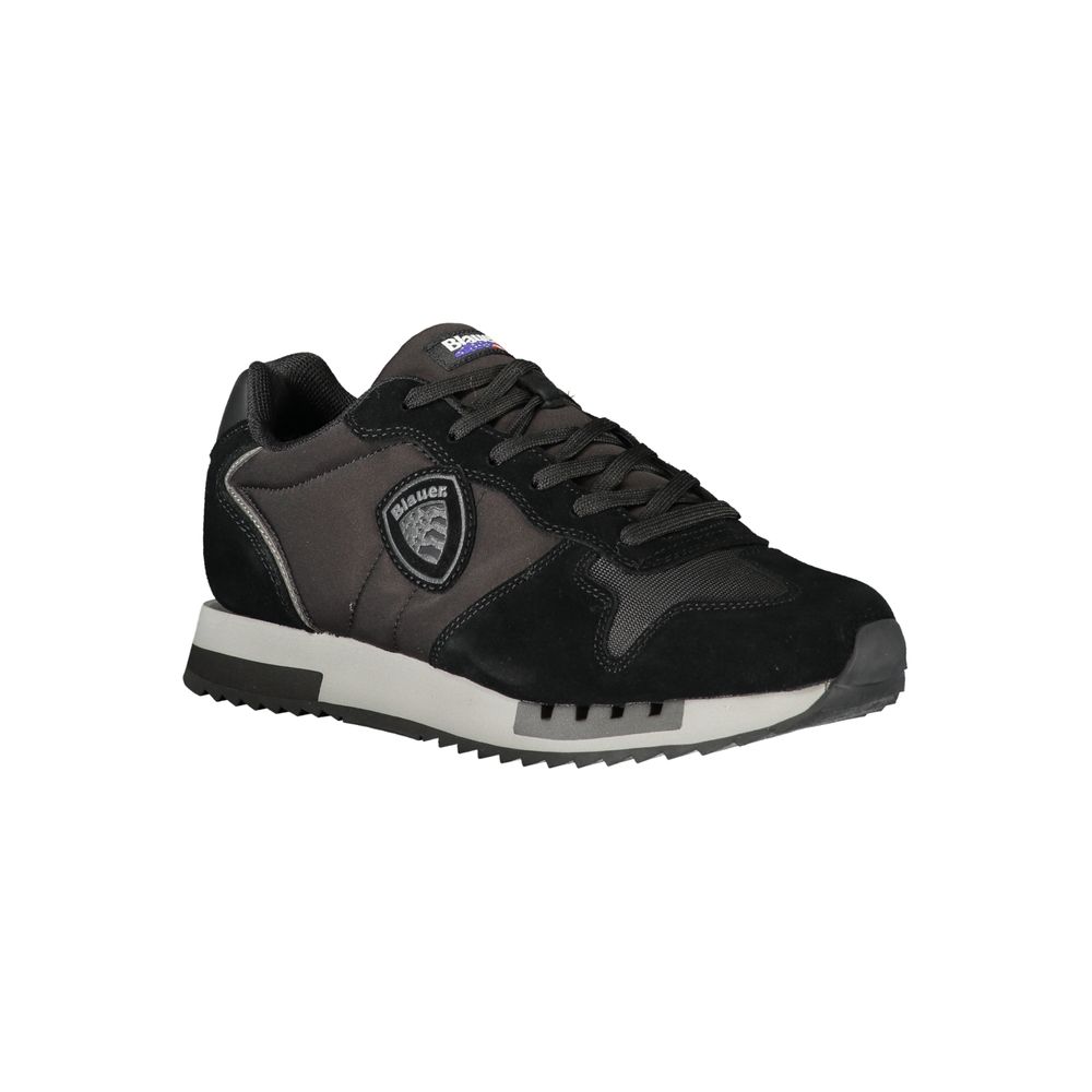 Alt Tag: Blauer Black Leather Men Sneaker with sleek design, contrasting details, and iconic logo for luxury and comfort.