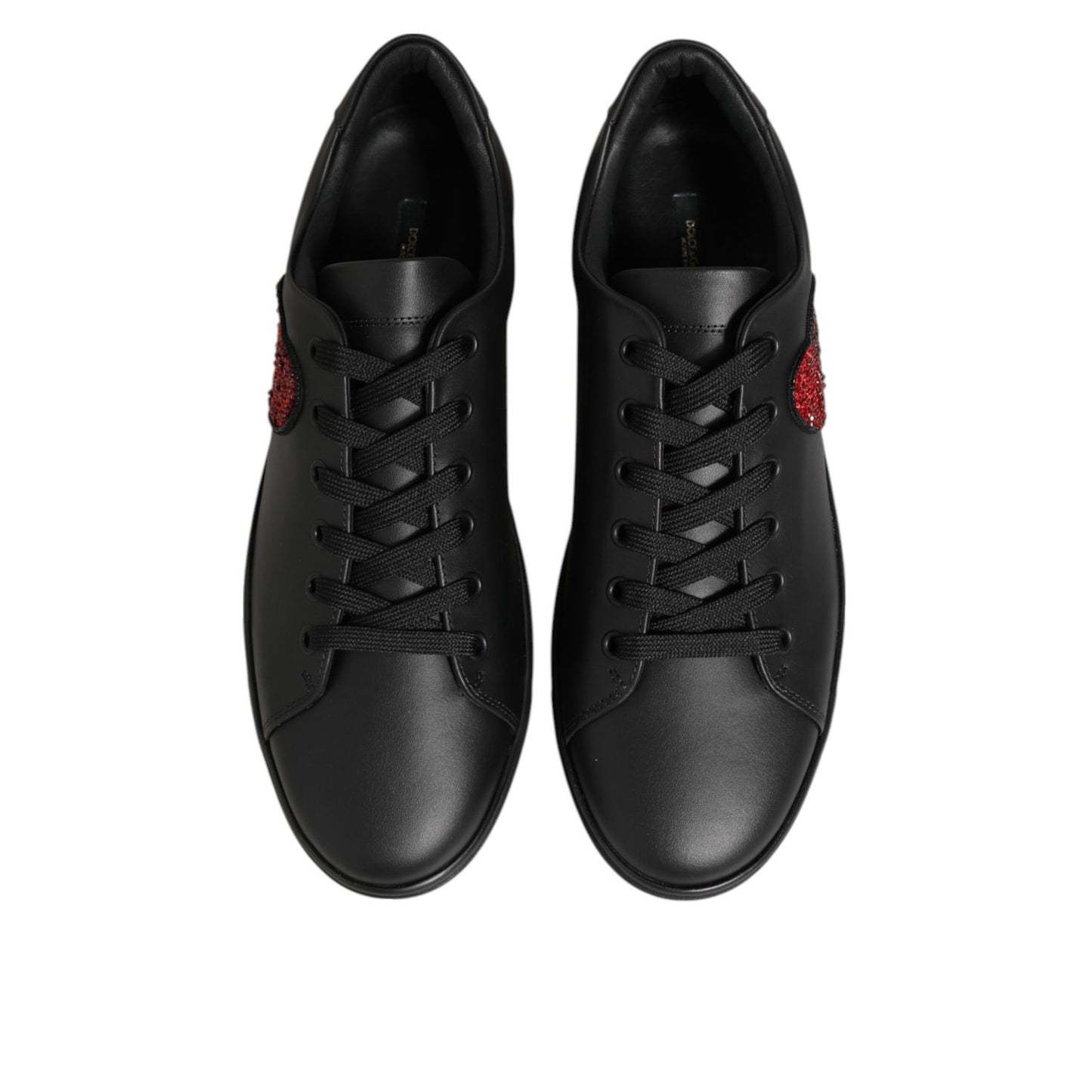 Dolce & Gabbana Black Leather Crystal Heart Sneakers  Shoes