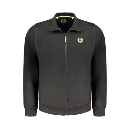 Gianmarco Venturi Black Cotton Sweatshirt with long sleeves, brushed fabric, zipper, two pockets, logo embroidery.
