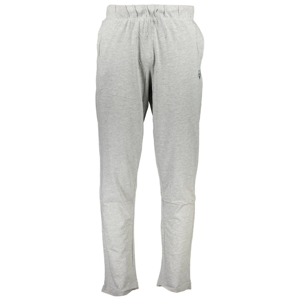 Gianmarco Venturi Gray Cotton Pant with elastic waist, lace ties, light fabric, two pockets, contrasting details, and logo embroidery.