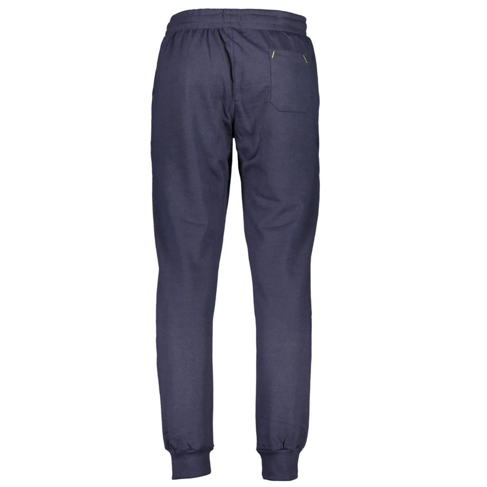 Gianmarco Venturi Blue Cotton Pant with elastic waist, ankle cuff, sports style, 3 pockets, contrasting details, and embroidered logo.