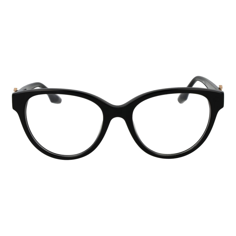 Trussardi Black Acetate Glasses (Frames) with full-rim butterfly style for women, featuring demo plastic lenses, size 53-18-145.