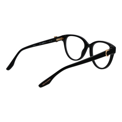 Trussardi Black Acetate Glasses (Frames) - Women's full-rim butterfly style, black acetate frame, plastic demo lenses, size 53-18-145.