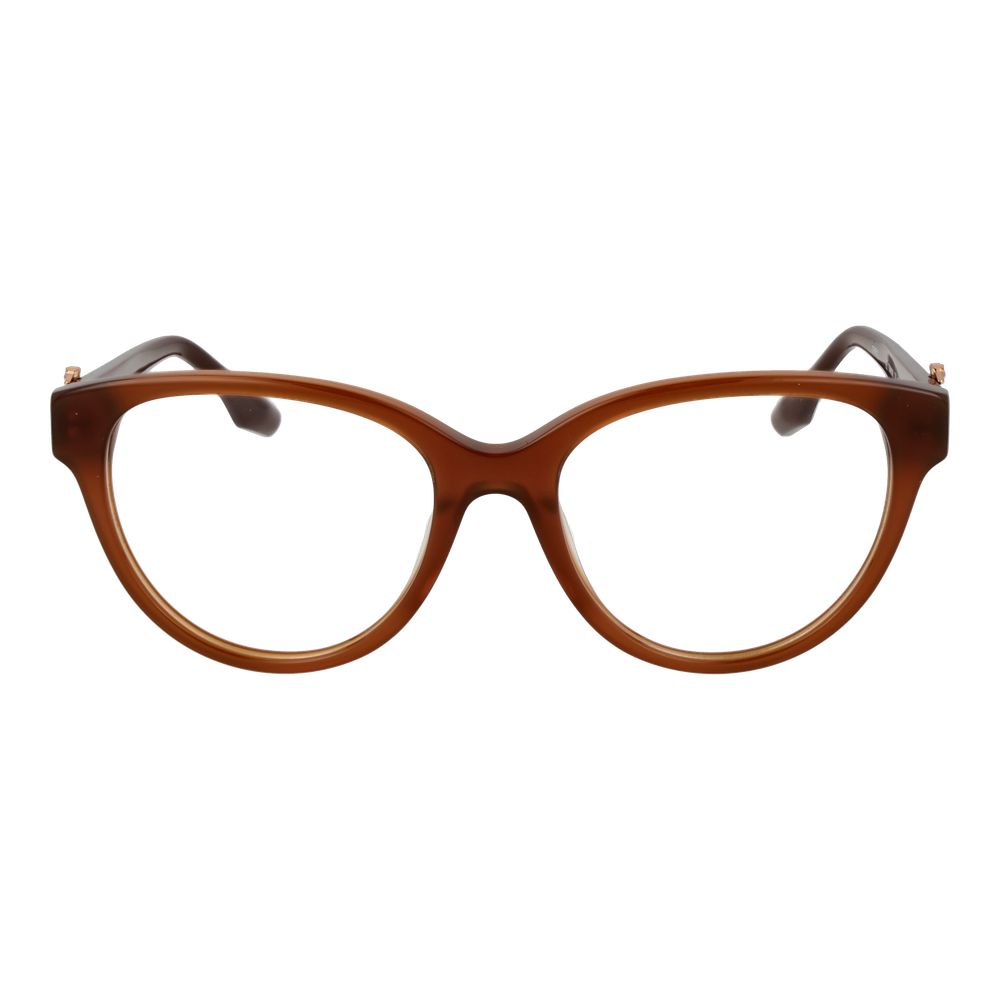 Trussardi Brown Acetate Glasses (Frames) for women with full-rim butterfly style featuring demo lenses and spring hinges, size 53-18-145.