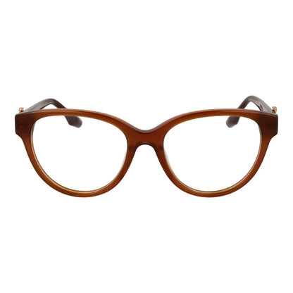 Trussardi Brown Acetate Glasses (Frames) for women with full-rim butterfly style featuring demo lenses and spring hinges, size 53-18-145.