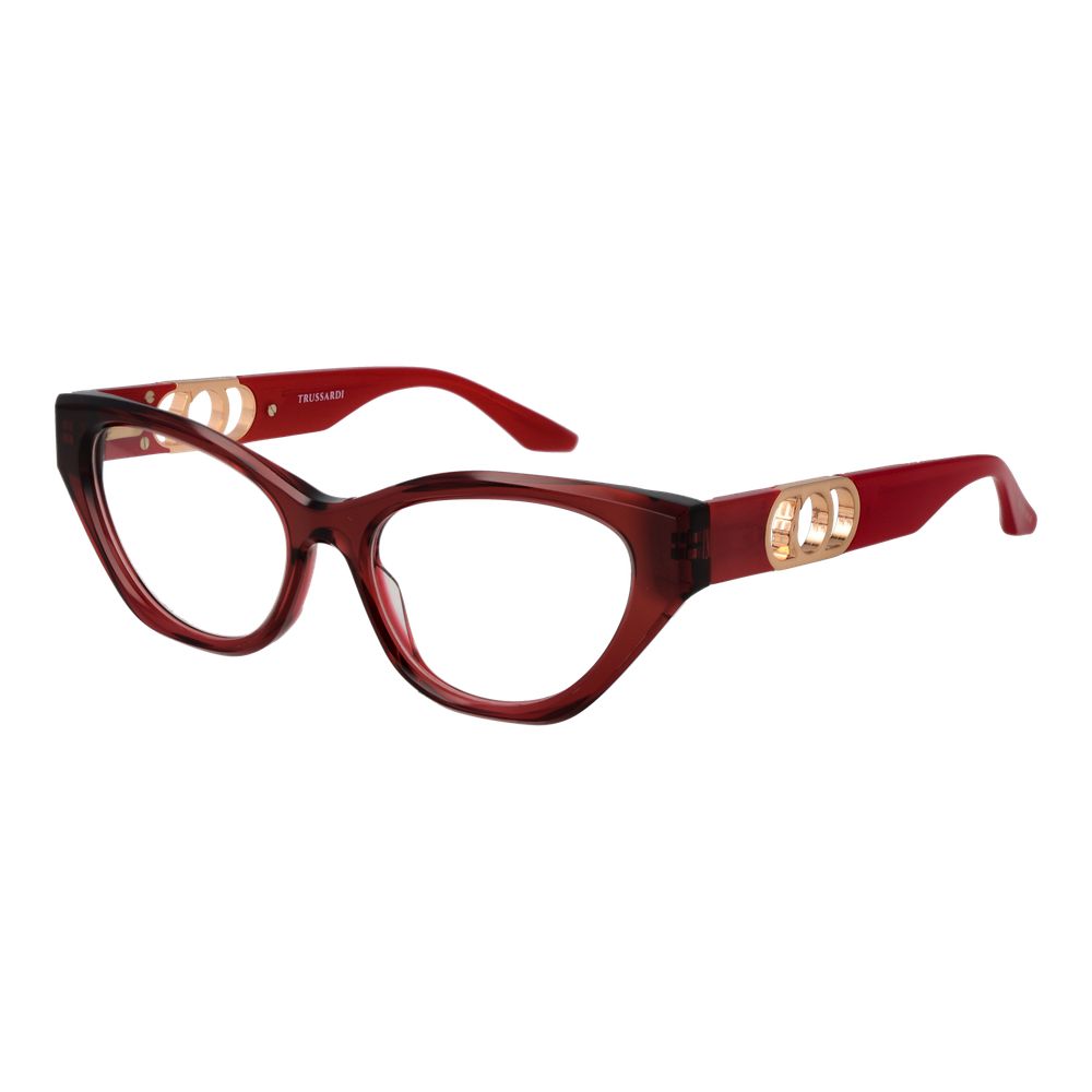 Trussardi Red Acetate Glasses (Frames) in cat eye style with full-rim red acetate frame and demo lenses for women. Size 53-17-145.
