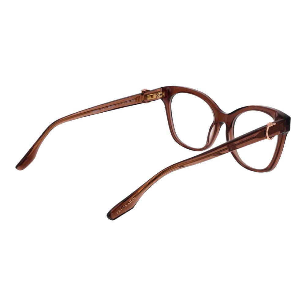 Trussardi Brown Acetate Glasses (Frames), women's full-rim cat eye style with demo lenses, 54-18-145 size, spring hinge design.