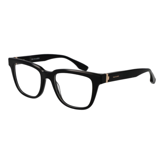 Trussardi Black Acetate Glasses (Frames), men's full-rim rectangle design, black acetate frame with demo lenses, 52-19-145 size