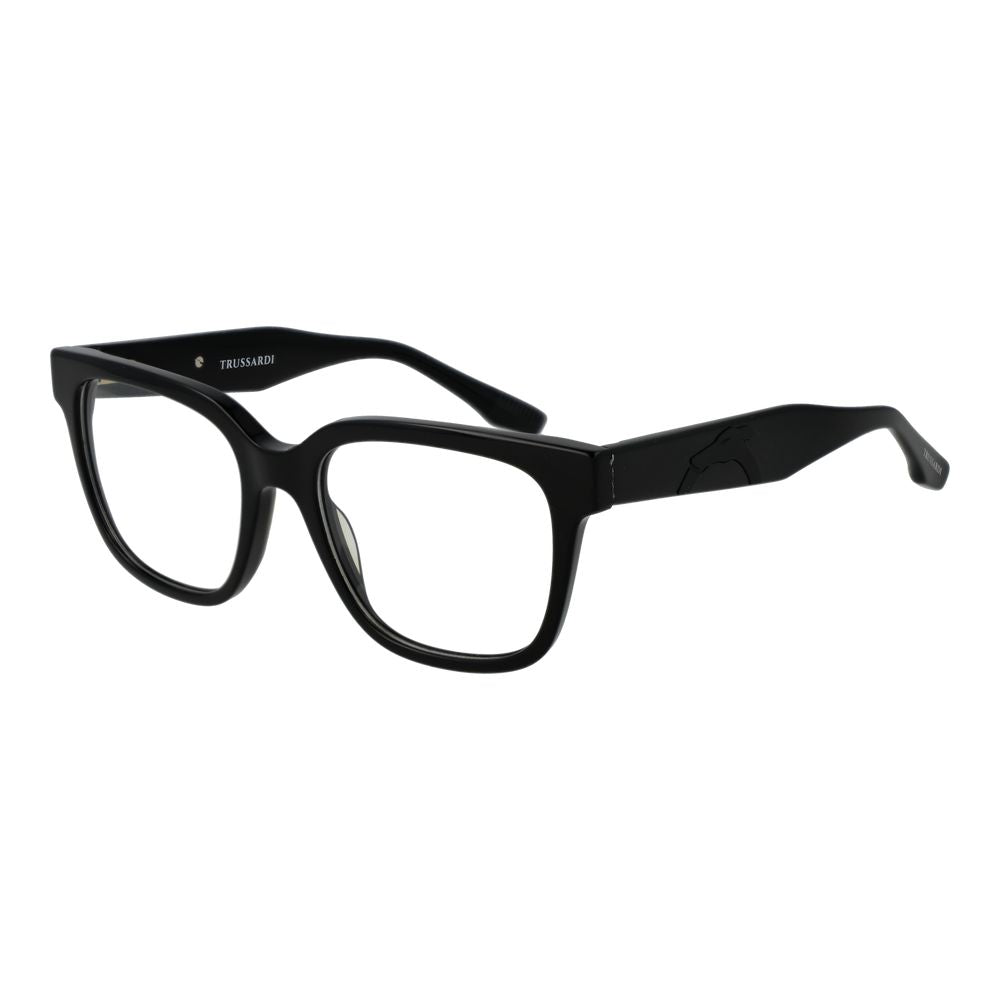 Trussardi Black Acetate Glasses (Frames) for men with full-rim style and square design, featuring black acetate material, demo lenses.