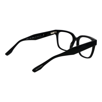 Trussardi Black Acetate Glasses (Frames) in full-rim square style with black acetate material, featuring spring hinges and demo glasses.