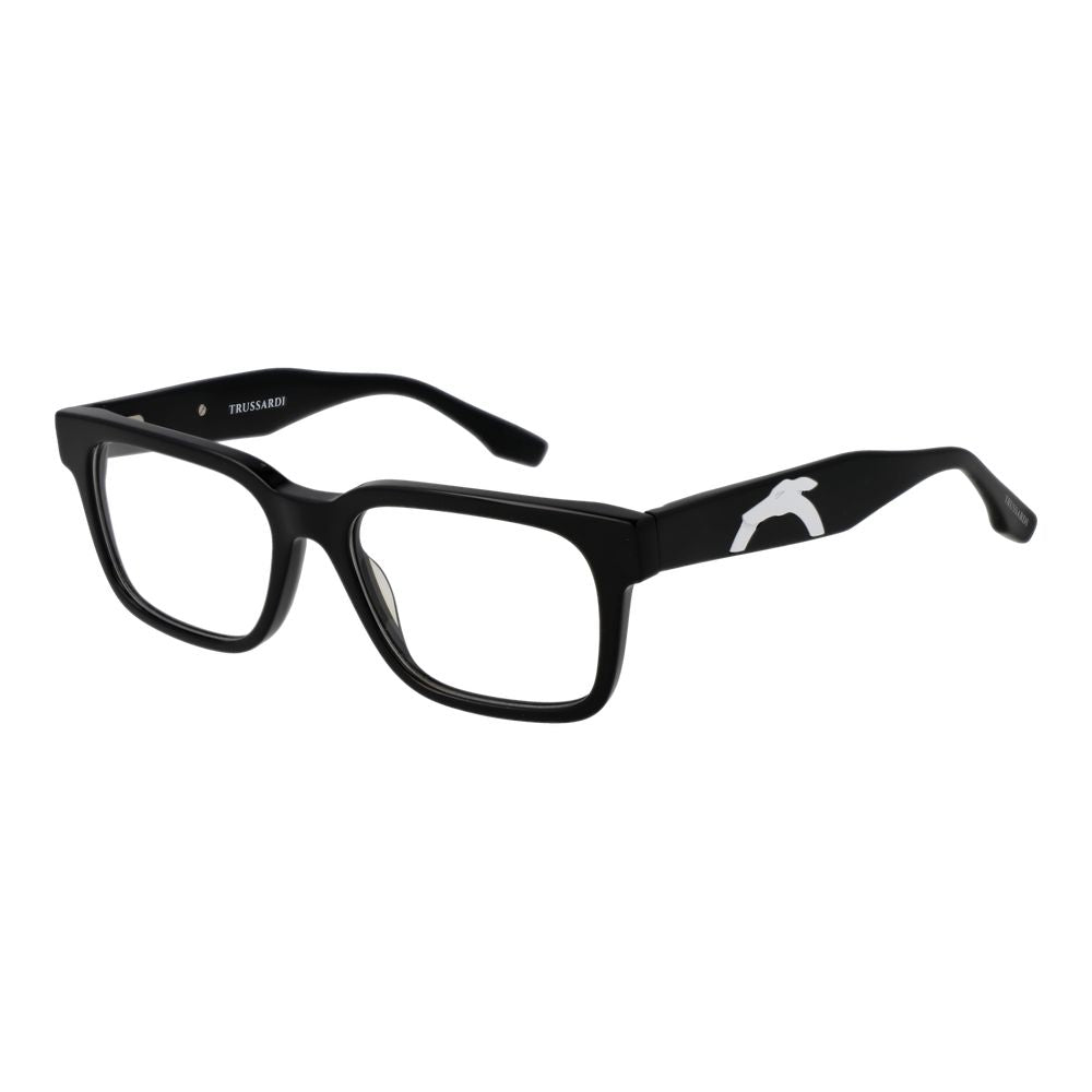 Trussardi Black Acetate Glasses (Frames) with full-rim rectangle style, unisex design, and acetate material. Includes branded case.