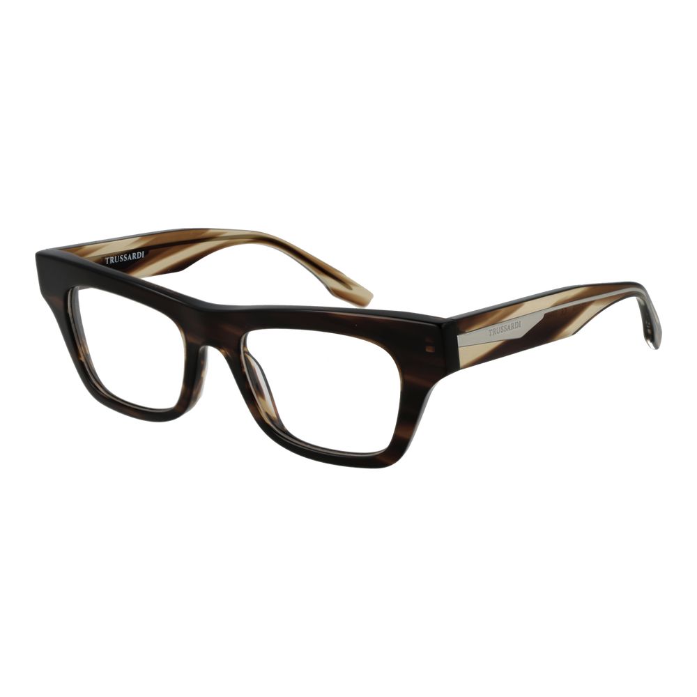 Trussardi Brown Acetate Glasses (Frames) for women, full-rim style, acetate material, rectangle shape, brown color, includes branded case.
