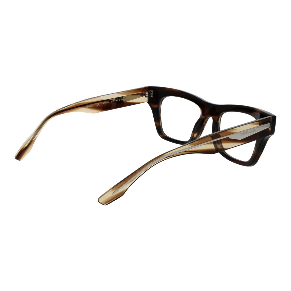 Trussardi Brown Acetate Glasses (Frames), full-rim rectangle style with demo lenses and branded case included, for women.