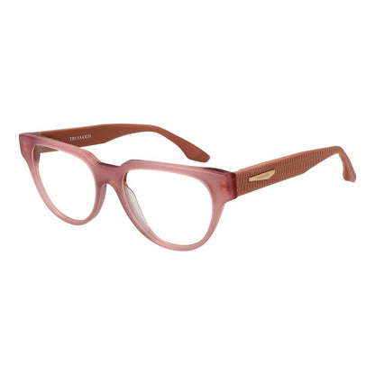 Trussardi Pink Acetate Glasses (Frames) for women, rose full-rim style, featuring demo plastic lenses, spring hinge, size 53-17-145.