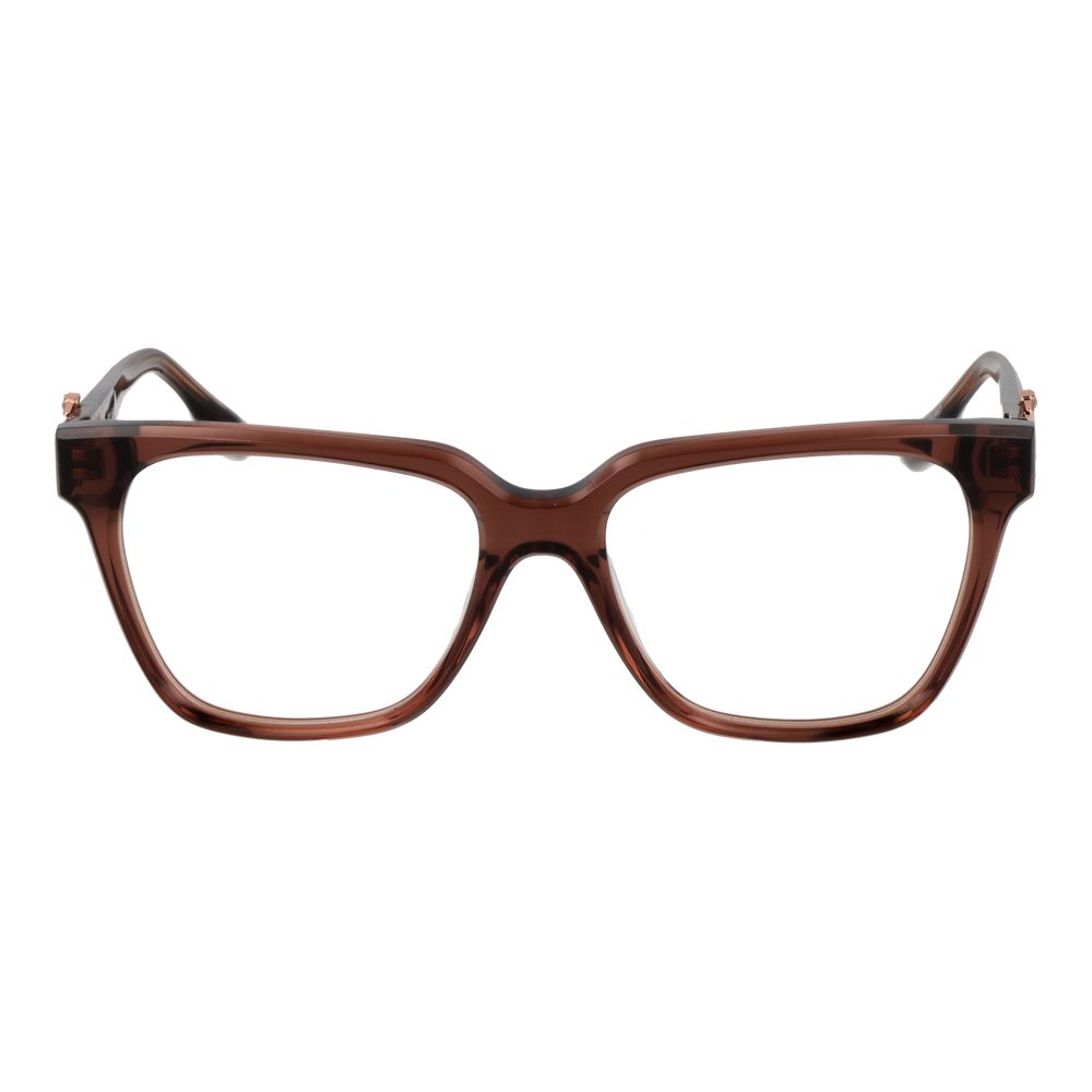 Trussardi Brown Acetate Glasses (Frames) for women, full-rim square style with demo lenses, spring hinge, 135mm frame width.