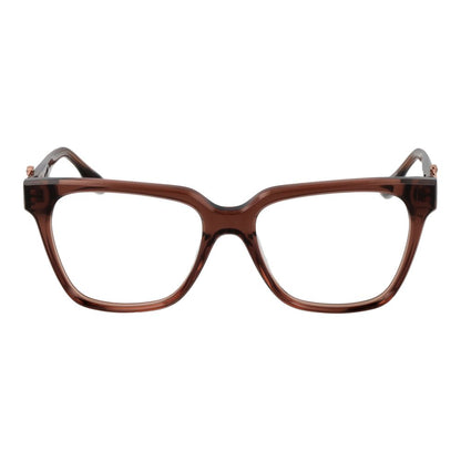 Trussardi Brown Acetate Glasses (Frames) for women, full-rim square style with demo lenses, spring hinge, 135mm frame width.