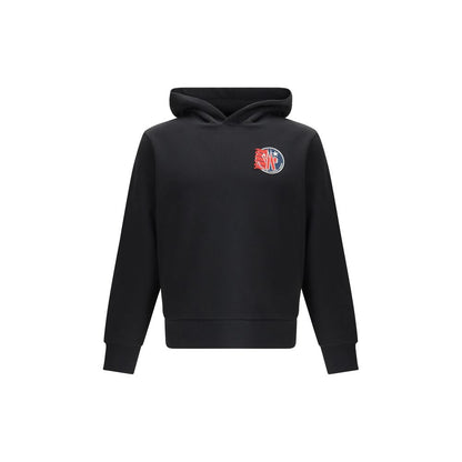 Moncler Black Cotton Sweatshirt with hood and star-shaped logo patch.