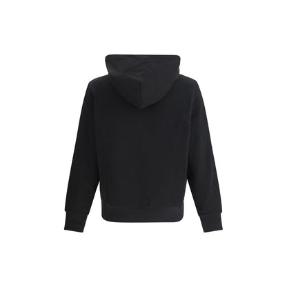 Back view of Moncler Black Cotton Sweatshirt with hood and ribbed trims.