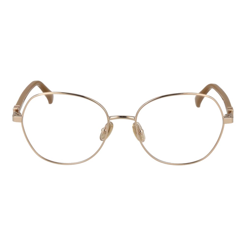 Max Mara Gold Metal Glasses (Frames) in butterfly style and full-rim design for women, featuring demo plastic lenses and gold metal frame.