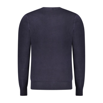 Rifle Blue Nylon Sweater with long sleeves and crew neck featuring embroidery logo on back view.