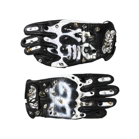 Dolce & Gabbana Gloves Black White Crystal Wrist Length Mitten Gloves
