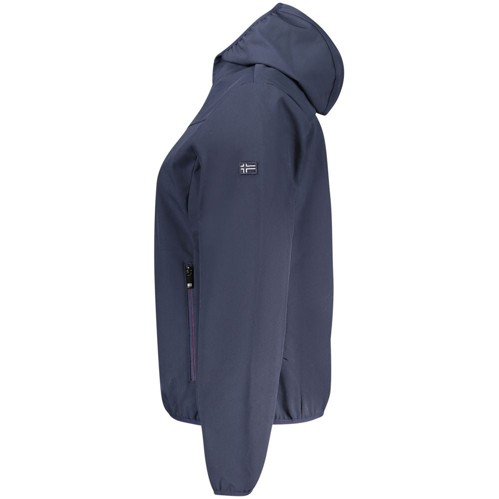 Side view of Norway 1963 Blue Polyester Women Jacket with long sleeves and sleek silhouette