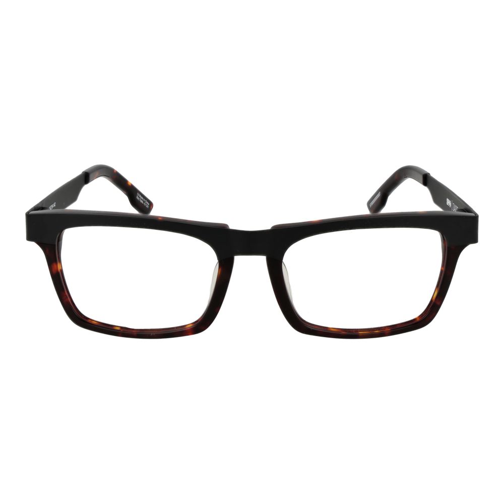 Spy Black Metal & Plastic Glasses (Frames) with full-rim, unisex design, rectangle style, black frame, and plastic demo lenses.