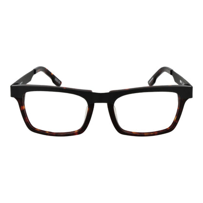 Spy Black Metal & Plastic Glasses (Frames) with full-rim, unisex design, rectangle style, black frame, and plastic demo lenses.