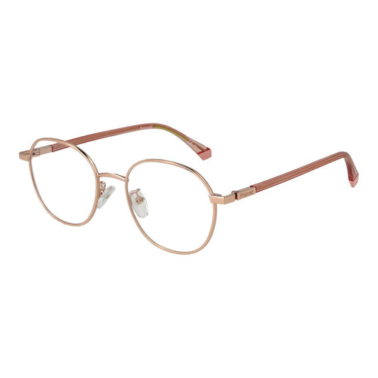 Polaroid Rose Gold Metal Glasses (Frames), unisex full-rim panto style with demo lenses, frame and temples in rose gold metal, size 51-19-145.