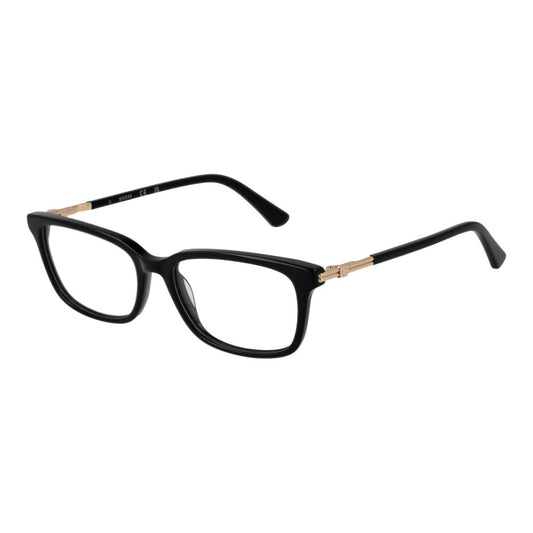 Guess Black Acetate Glasses (Frames) for women, full-rim, black rectangle style with spring hinge, includes branded case.