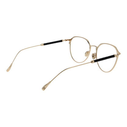 Stylish Tod's Black Metal Glasses (Frames) for women, full-rim panto style with demo lenses, black and gold metal finish.