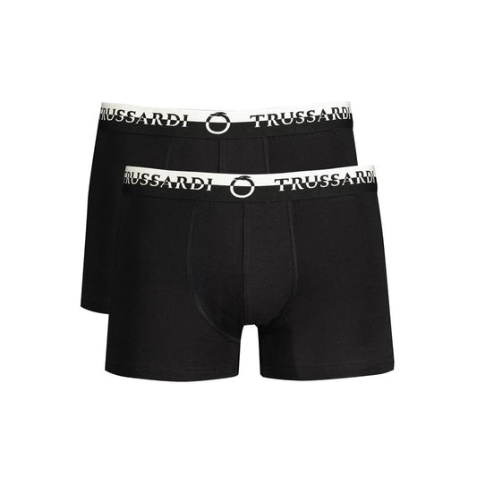 Trussardi Black Cotton Underwear with logo print, elastic waist, double elastic, bi-pack set.