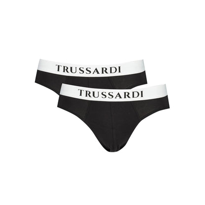 Trussardi Black Cotton Underwear bi-pack with elastic waistband and logo print, basic slip style.