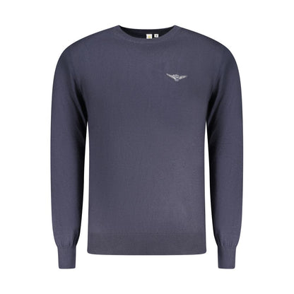 Accademia Militare Blue Cotton Men Sweater with crew neck and embroidered logo, perfect for modern style and comfort.