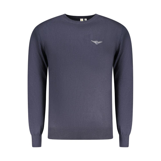 Accademia Militare Blue Cotton Men Sweater with crew neck and embroidered logo, perfect for modern style and comfort.
